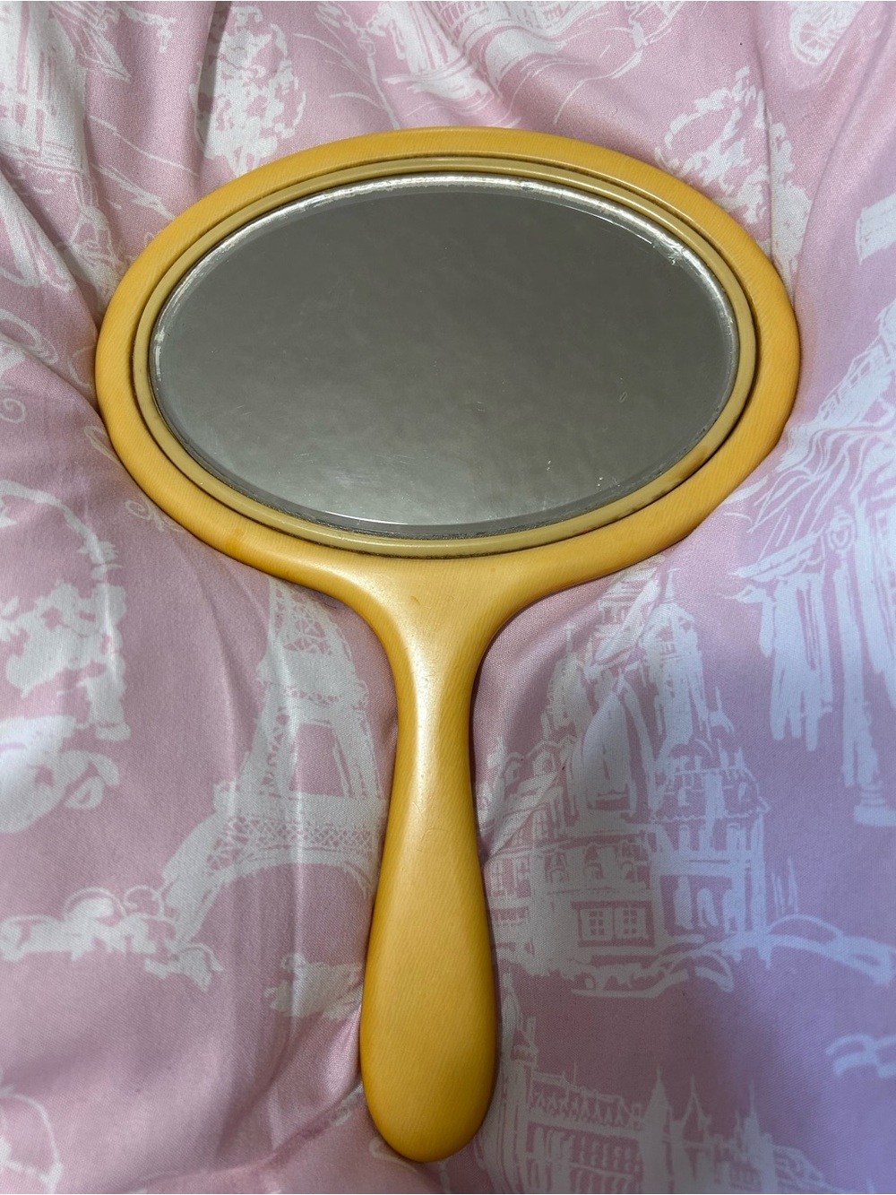 VINTAGE  1920's ART DECO PALMERS FRENCH IVORY CELLULOID DRESSER HAND MIRROR